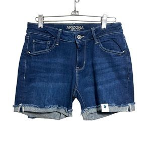 Arizona Jean Co Juniors Size 5 Dark Wash Cuffed Distressed Denim Jean Shorts NWT